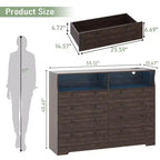 Commode blanche à 8 tiroirs avec station de charge et lumières LED, meuble de rangement en bois pour chambre, salon, couloir, entrée