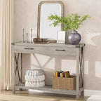 Console en bois de 78,7 cm, table d'entrée avec tiroirs et étagère de rangement ouverte, table de foyer à 2 niveaux, table étroite pour canapé, couloir, salon