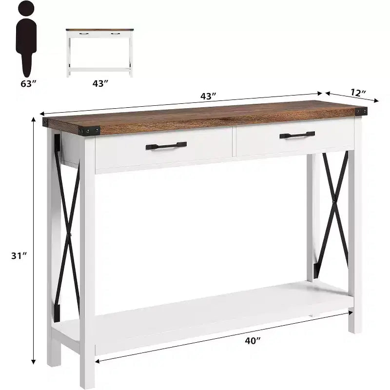 Console en bois de 78,7 cm, table d'entrée avec tiroirs et étagère de rangement ouverte, table de foyer à 2 niveaux, table étroite pour canapé, couloir, salon