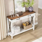 Console en bois de 78,7 cm, table d'entrée avec tiroirs et étagère de rangement ouverte, table de foyer à 2 niveaux, table étroite pour canapé, couloir, salon