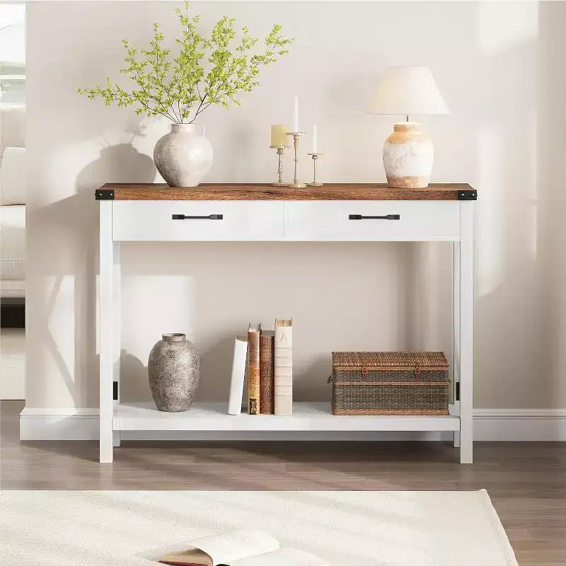Console en bois de 78,7 cm, table d'entrée avec tiroirs et étagère de rangement ouverte, table de foyer à 2 niveaux, table étroite pour canapé, couloir, salon