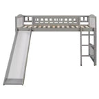 Lit mezzanine jumeau avec toboggan et échelle, cadre de lit mezzanine bas en bois pour filles et garçons