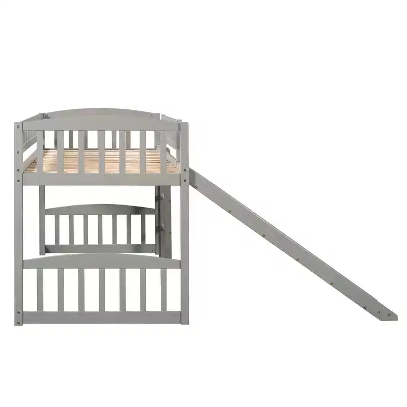 Lit mezzanine jumeau avec toboggan et échelle, cadre de lit mezzanine bas en bois pour filles et garçons