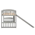 Lit mezzanine jumeau avec toboggan et échelle, cadre de lit mezzanine bas en bois pour filles et garçons