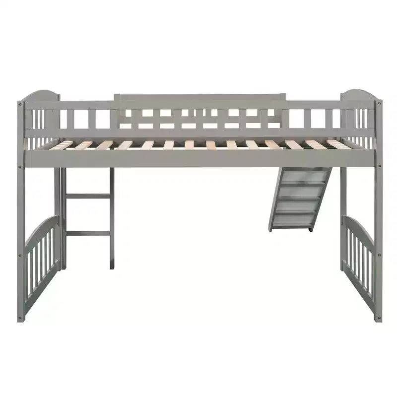 Lit mezzanine jumeau avec toboggan et échelle, cadre de lit mezzanine bas en bois pour filles et garçons