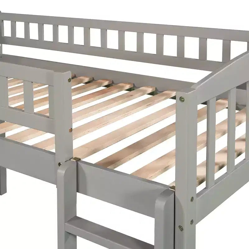 Lit mezzanine jumeau avec toboggan et échelle, cadre de lit mezzanine bas en bois pour filles et garçons