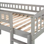 Lit mezzanine jumeau avec toboggan et échelle, cadre de lit mezzanine bas en bois pour filles et garçons