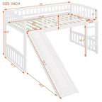 Lit mezzanine jumeau avec toboggan et échelle, cadre de lit mezzanine bas en bois pour filles et garçons