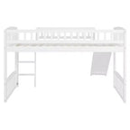 Lit mezzanine jumeau avec toboggan et échelle, cadre de lit mezzanine bas en bois pour filles et garçons