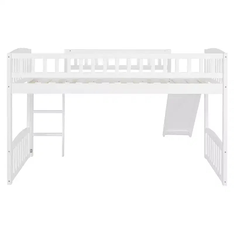 Lit mezzanine jumeau avec toboggan et échelle, cadre de lit mezzanine bas en bois pour filles et garçons
