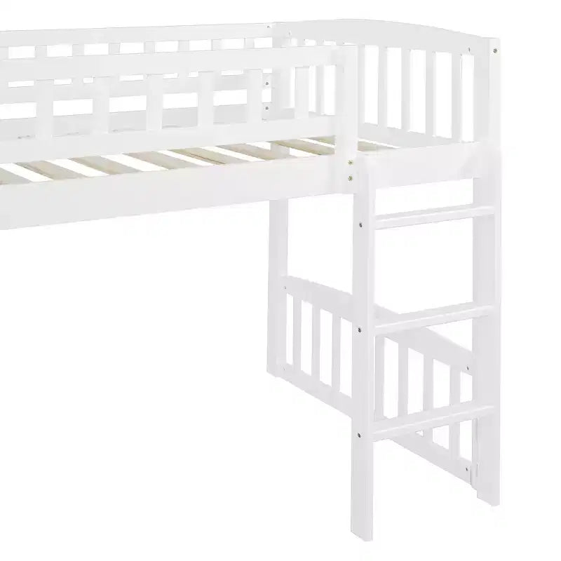 Lit mezzanine jumeau avec toboggan et échelle, cadre de lit mezzanine bas en bois pour filles et garçons