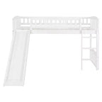 Lit mezzanine jumeau avec toboggan et échelle, cadre de lit mezzanine bas en bois pour filles et garçons
