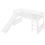Lit mezzanine jumeau avec toboggan et échelle, cadre de lit mezzanine bas en bois pour filles et garçons