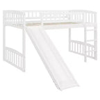 Lit mezzanine jumeau avec toboggan et échelle, cadre de lit mezzanine bas en bois pour filles et garçons