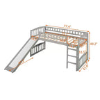 Lit mezzanine jumeau avec toboggan et échelle, cadre de lit mezzanine bas en bois pour filles et garçons