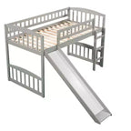 Lit mezzanine jumeau avec toboggan et échelle, cadre de lit mezzanine bas en bois pour filles et garçons