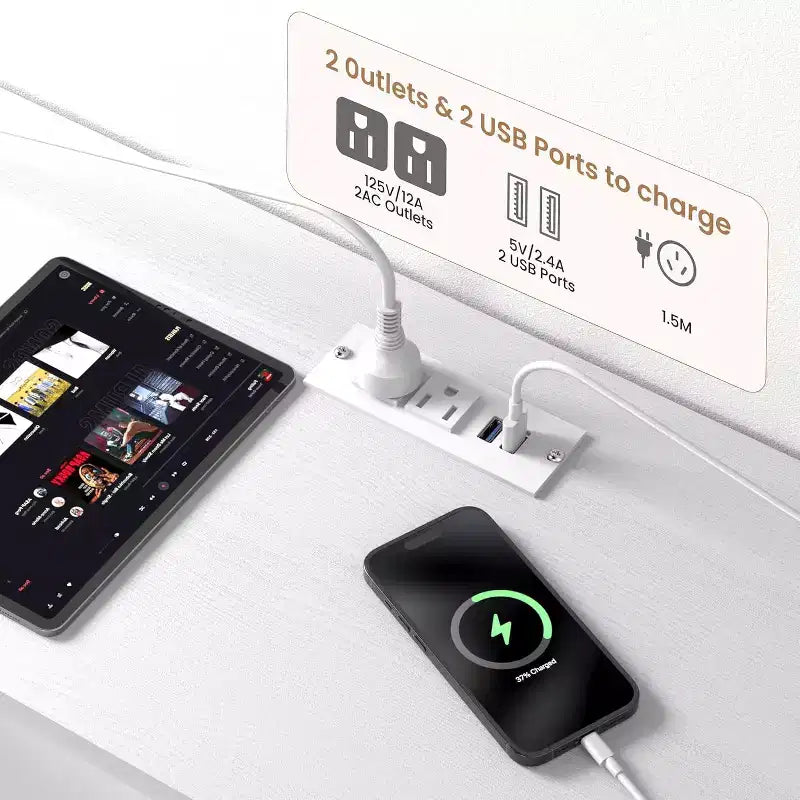 Meuble TV commode de 63 pouces avec 12 tiroirs, commode en tissu avec station de charge et lumières LED, étagères ouvertes pour TV de 65-75 pouces, meuble de divertissement moderne