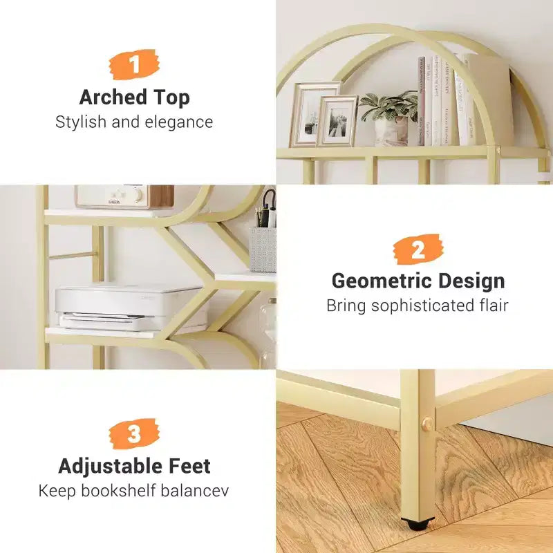 Coolmee Bibliothèque ouverte arquée à 6 niveaux, étagère géométrique en métal de 207,5 cm de hauteur, grande étagère de rangement pour chambre, salon, bureau