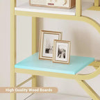 Coolmee Bibliothèque ouverte arquée à 6 niveaux, étagère géométrique en métal de 207,5 cm de hauteur, grande étagère de rangement pour chambre, salon, bureau