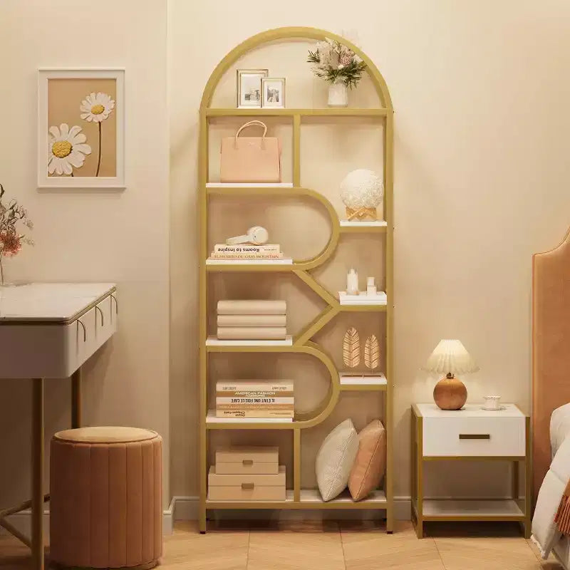 Coolmee Bibliothèque ouverte arquée à 6 niveaux, étagère géométrique en métal de 207,5 cm de hauteur, grande étagère de rangement pour chambre, salon, bureau