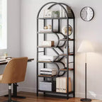Coolmee Bibliothèque ouverte arquée à 6 niveaux, étagère géométrique en métal de 207,5 cm de hauteur, grande étagère de rangement pour chambre, salon, bureau