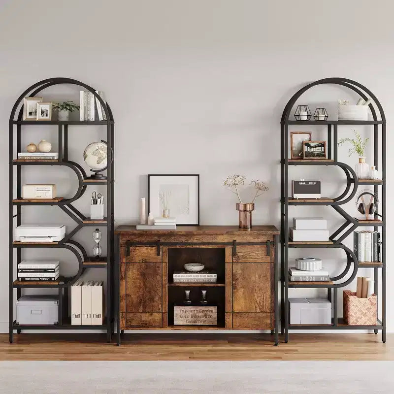Coolmee Bibliothèque ouverte arquée à 6 niveaux, étagère géométrique en métal de 207,5 cm de hauteur, grande étagère de rangement pour chambre, salon, bureau