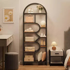 Coolmee Bibliothèque ouverte arquée à 6 niveaux, étagère géométrique en métal de 207,5 cm de hauteur, grande étagère de rangement pour chambre, salon, bureau