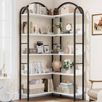 Coolmee Étagère d'angle cintrée, Bibliothèque d'angle industrielle en forme de L avec cadre métallique, Étagère d'angle de présentation pour salon et chambre
