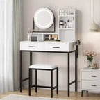 Makeup Vanity Desk with Adjustable Rotating Mirror, 29W Large Dressing Table with 2 Drawers & Stool, Modern Makeup Vanity Table for Bedroom