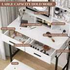Coiffeuse de Maquillage avec Miroir Rotatif Réglable, Grande Coiffeuse de 74 cm avec 2 Tiroirs et Tabouret, Coiffeuse Moderne pour Chambre à Coucher