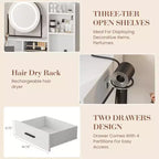 Coiffeuse de Maquillage avec Miroir Rotatif Réglable, Grande Coiffeuse de 74 cm avec 2 Tiroirs et Tabouret, Coiffeuse Moderne pour Chambre à Coucher