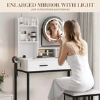 Coiffeuse de Maquillage avec Miroir Rotatif Réglable, Grande Coiffeuse de 74 cm avec 2 Tiroirs et Tabouret, Coiffeuse Moderne pour Chambre à Coucher