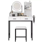 Coiffeuse de Maquillage avec Miroir Rotatif Réglable, Grande Coiffeuse de 74 cm avec 2 Tiroirs et Tabouret, Coiffeuse Moderne pour Chambre à Coucher