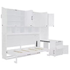 Lit escamotable double Merax tout-en-un avec bureau pliant, blanc