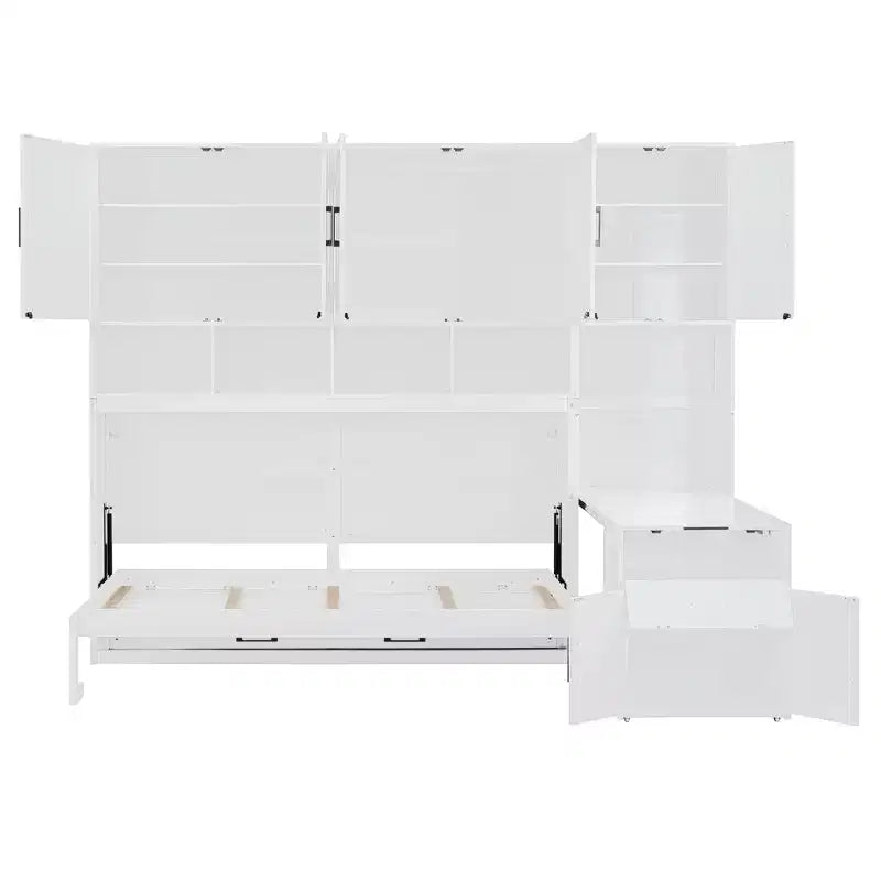 Lit escamotable double Merax tout-en-un avec bureau pliant, blanc