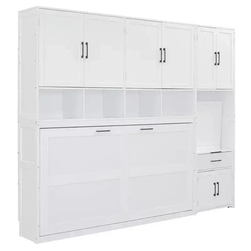 Lit escamotable double Merax tout-en-un avec bureau pliant, blanc