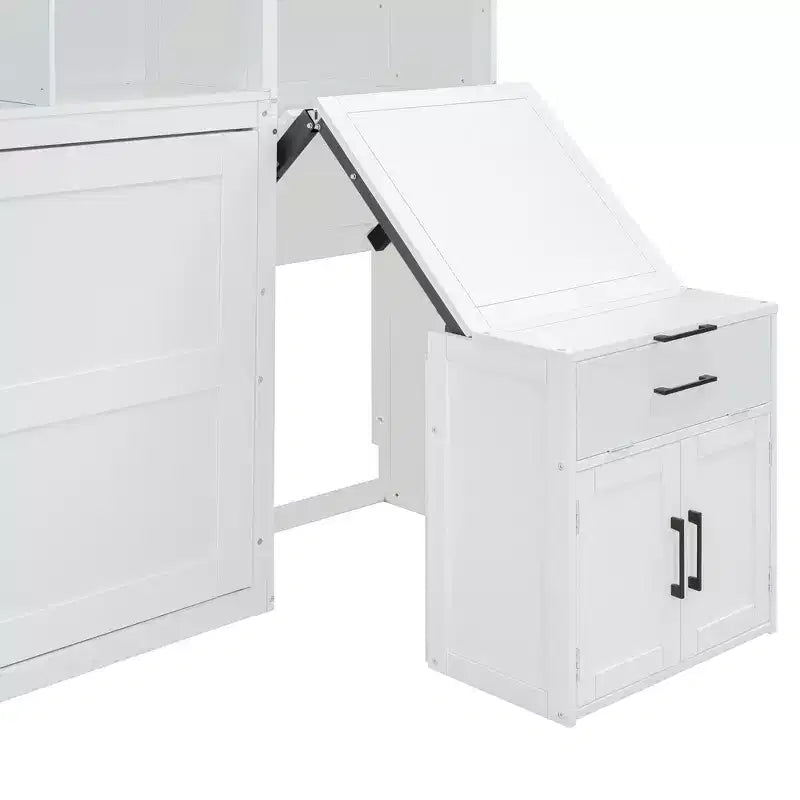 Lit escamotable double Merax tout-en-un avec bureau pliant, blanc