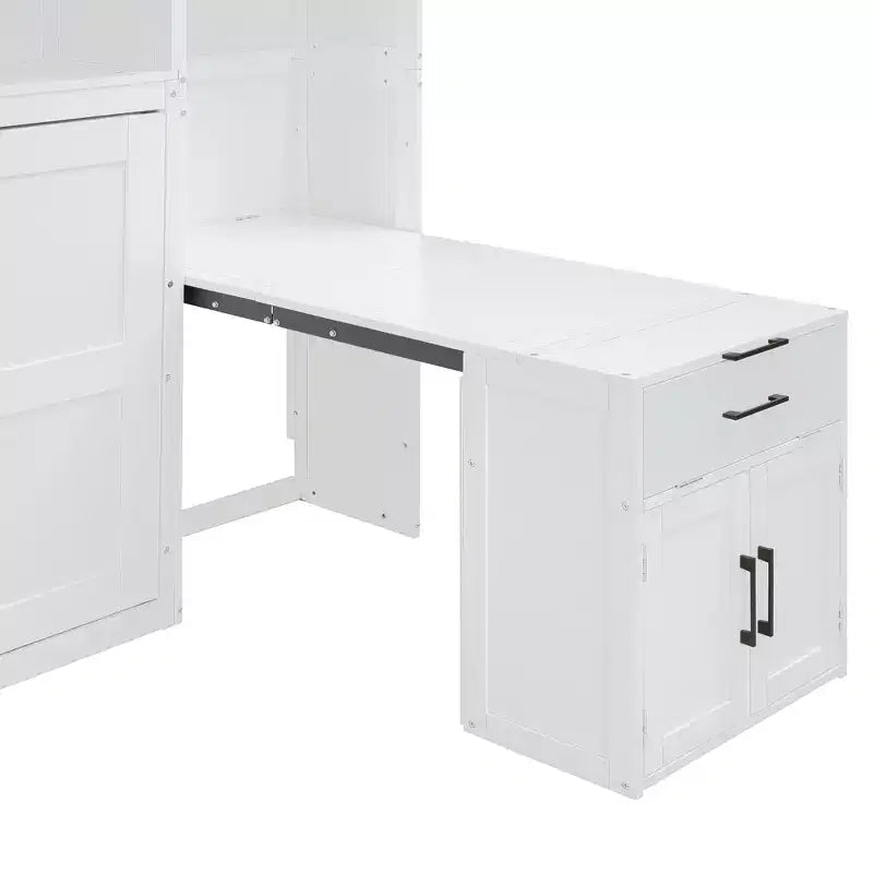 Lit escamotable double Merax tout-en-un avec bureau pliant, blanc