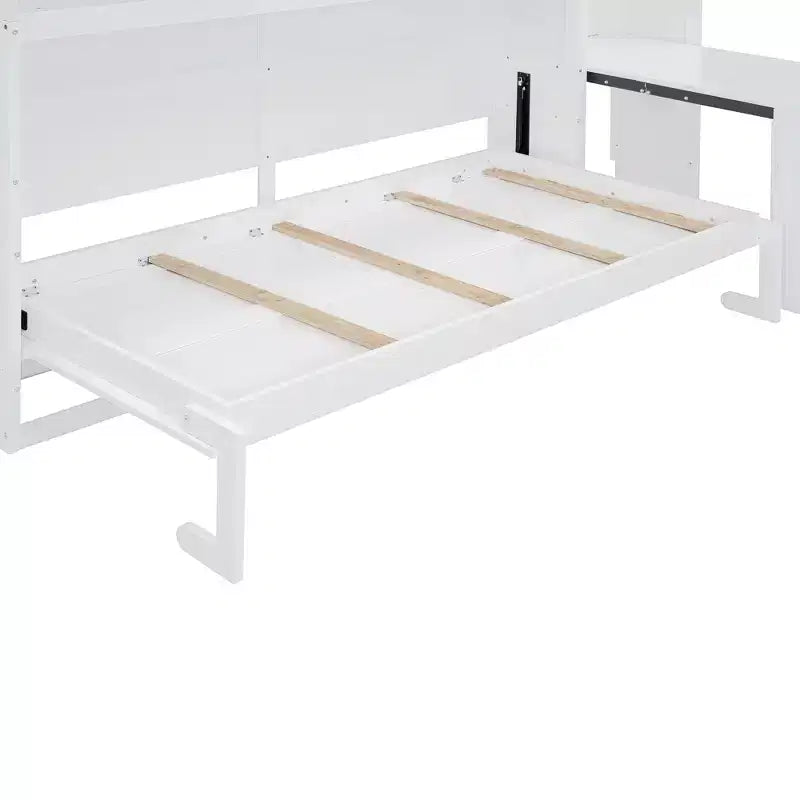 Lit escamotable double Merax tout-en-un avec bureau pliant, blanc