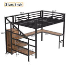 Lit mezzanine Queen Size avec bureau en L et lit mezzanine en métal avec USB, avec armoire et réglable