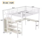 Lit mezzanine Queen Size avec bureau en L et lit mezzanine en métal avec USB, avec armoire et réglable