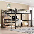 Queen Size Loft Bed with L-shaped Desk and USB Metal Loft Bed with Wardrobe and Adjustable