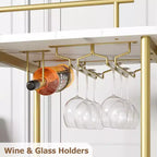 Chariot de bar Acekool à 4 niveaux avec support à vin et porte-verres, desserte mobile à roulettes pour cuisine, salle à manger, salon, doré+blanc