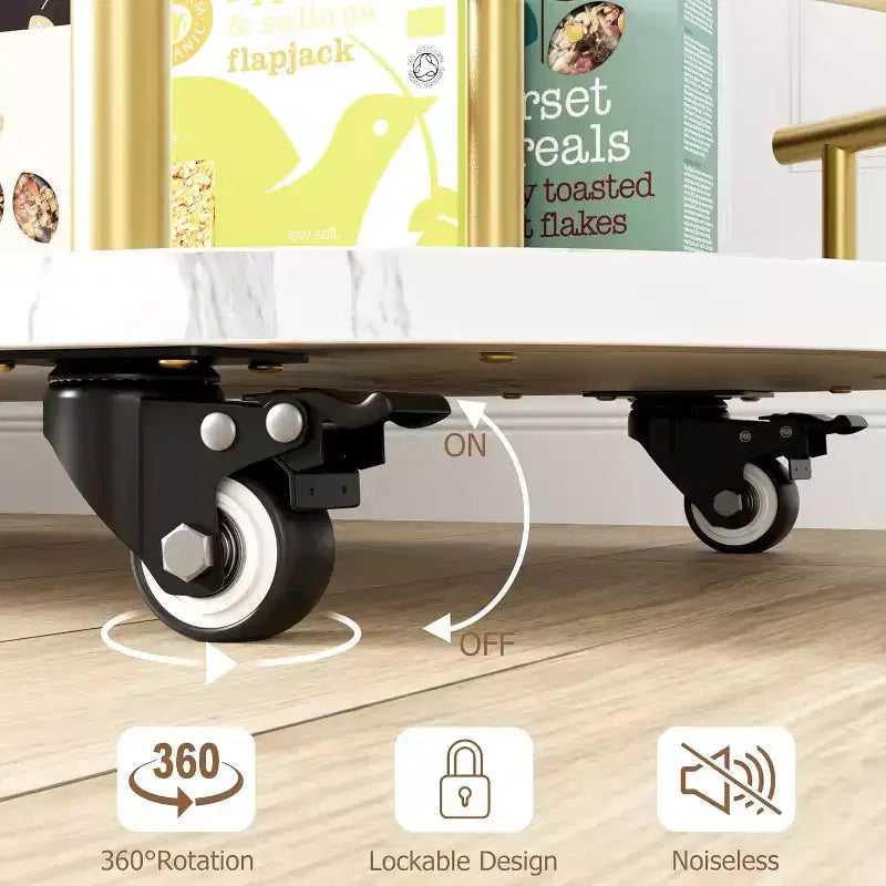 Chariot de bar Acekool à 4 niveaux avec support à vin et porte-verres, desserte mobile à roulettes pour cuisine, salle à manger, salon, doré+blanc