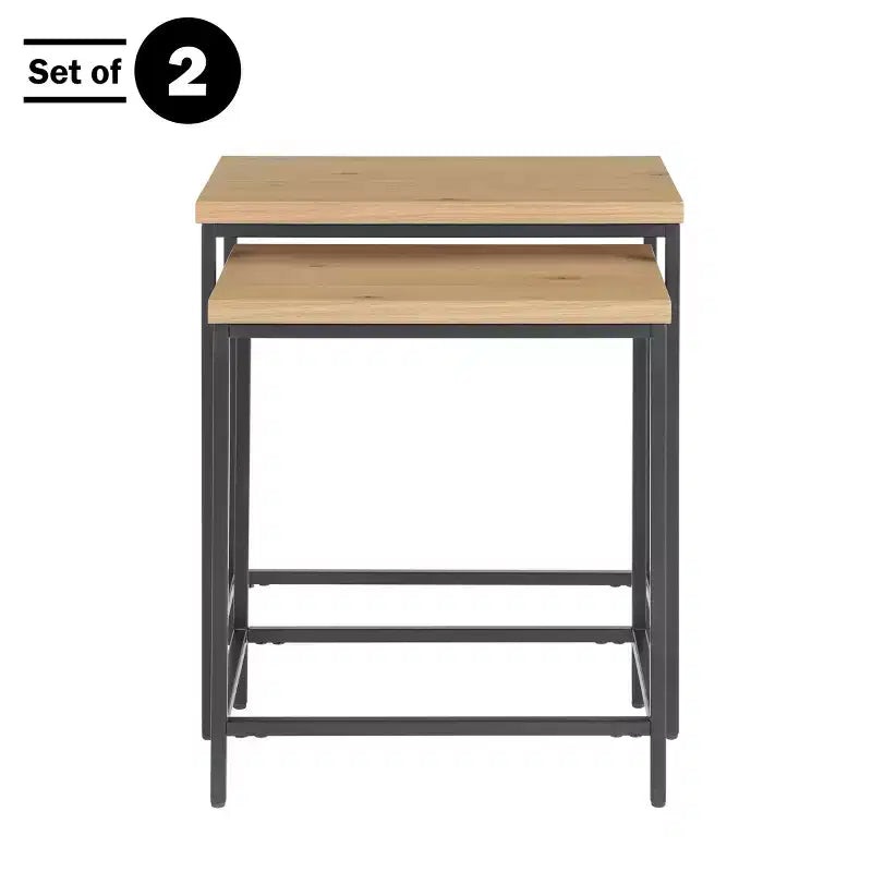Lot de 2 tables d'appoint gigognes Alaterre Furniture avec plateaux en bois et bases en métal, tables d'appoint modernes et minimalistes pour salon, appartement ou dortoir, chêne