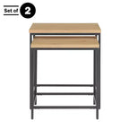 Lot de 2 tables d'appoint gigognes Alaterre Furniture avec plateaux en bois et bases en métal, tables d'appoint modernes et minimalistes pour salon, appartement ou dortoir, chêne