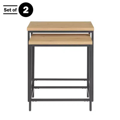Lot de 2 tables d'appoint gigognes Alaterre Furniture avec plateaux en bois et bases en métal, tables d'appoint modernes et minimalistes pour salon, appartement ou dortoir, chêne