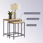 Lot de 2 tables d'appoint gigognes Alaterre Furniture avec plateaux en bois et bases en métal, tables d'appoint modernes et minimalistes pour salon, appartement ou dortoir, chêne