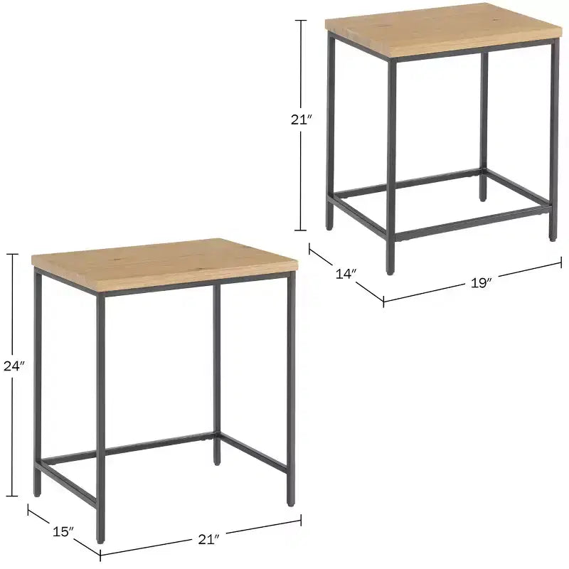 Lot de 2 tables d'appoint gigognes Alaterre Furniture avec plateaux en bois et bases en métal, tables d'appoint modernes et minimalistes pour salon, appartement ou dortoir, chêne