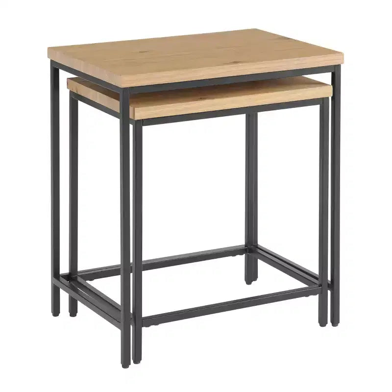 Lot de 2 tables d'appoint gigognes Alaterre Furniture avec plateaux en bois et bases en métal, tables d'appoint modernes et minimalistes pour salon, appartement ou dortoir, chêne